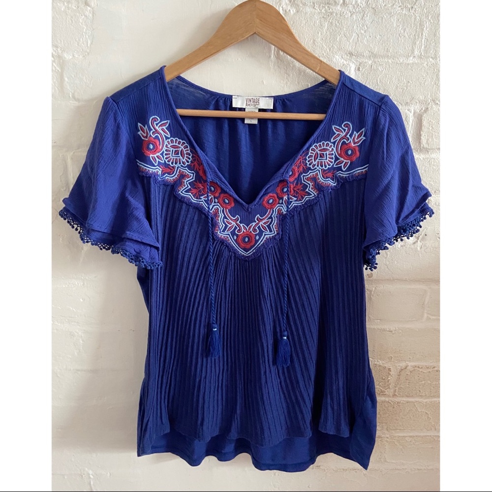 Vintage America Blues pleated and embroidered top